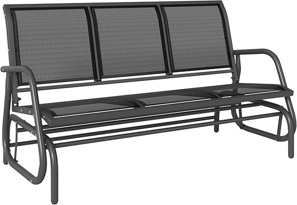 Outsunny 3-Person Patio Glider Bench, Outdoor Porch Glider Swing with 3 Seats, Breathable Mesh Fabric, Metal Frame - Photo 1