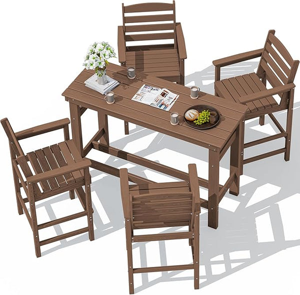 SERWALL Outdoor Bar Set - 4 Adirondack Bar Chairs & Bar Height Table with 1.6" Umbrella Hole - Photo 1