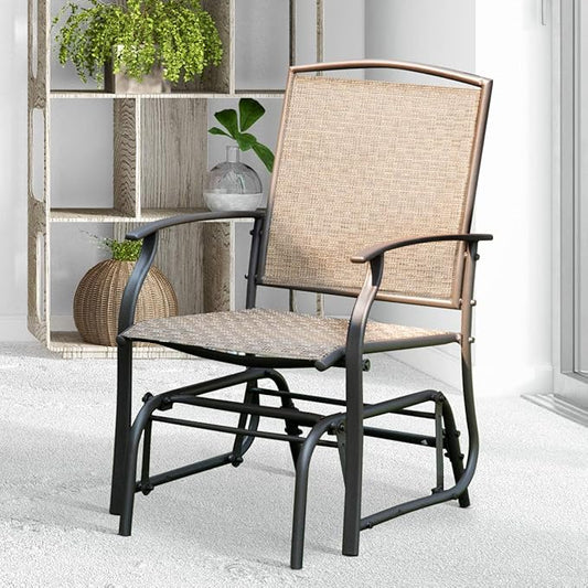 Giantex Outdoor Glider Chair W/Sturdy Metal Frame & Breathable Mesh Fabric, Porch Lounge Swing Rocking Chair for Lawn, Garden, Porch, Backyard, Poolside, Patio Glider for Outside