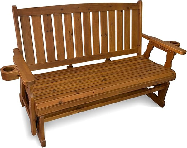 Fortune Candy Patio Glider, with Cup Holders, High Back and Deep Contoured Seat, Heavy Duty 800 Lb (Teak Tone, 3-Seater) - Photo 1