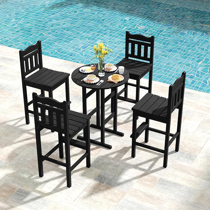 Sundale Outdoor Tall Adirondack Bar Chair Set of 2, HDPE Patio Stools with Backrest, 27.5 Inch Seat Height Tall Bistro Dining Counter Stool, All-Weather Pub Height Chair (Black, 6 Bar Stools)