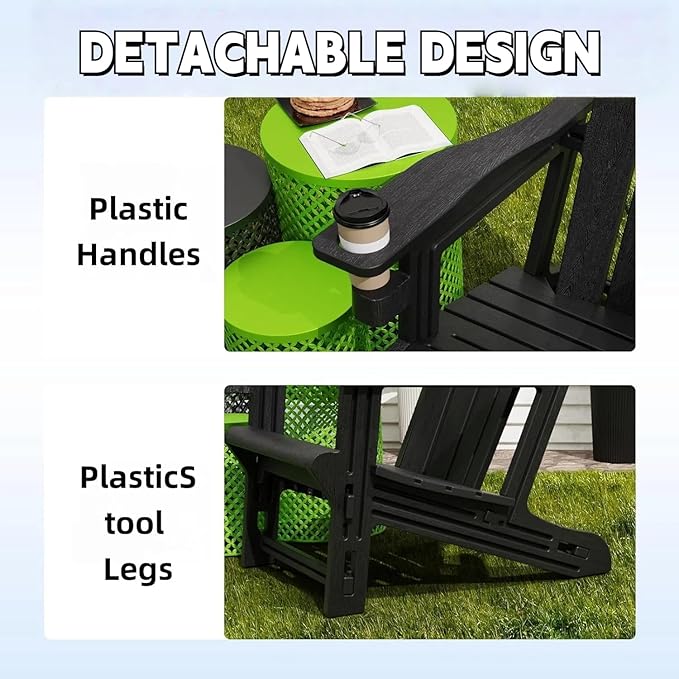 FONTOI Adirondack Chair, Plastic Adirondack Chair with Cup Holder, Outdoor Weather Resistant Lawn Furniture, 400 LBS Capacity Recliner, Garden Backyard Patio Without Screws Install,Set of 2 Black