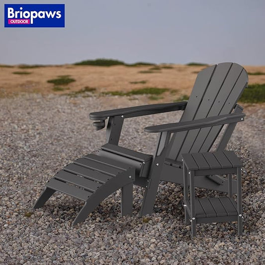 BRIOPAWS Adirondack Side Table, HDPE Weather Resistant Outdoor Table, 2-Shelf Plastic End Table for Poolside Indoor Outside Front Porch Living Room Patio Backyard Campfire, 14 x 13 inch, Grey
