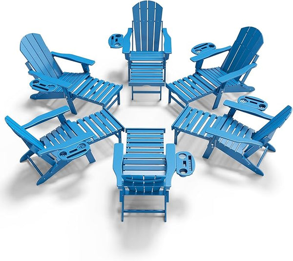 Adjustable Adirondack Chair with Retractable Ottoman Set of 6, HDPE Folding Adirondack Chair with Cup Holder - Photo 1