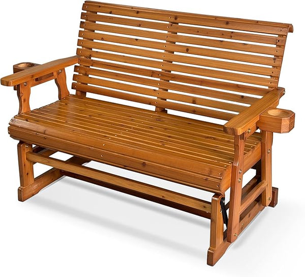 Fortune Candy Patio Glider with Cup Holders, High Roll Back and Deep Contoured Seat, Heavy Duty 800 Lb (Brown, 2-Seater) - Photo 1