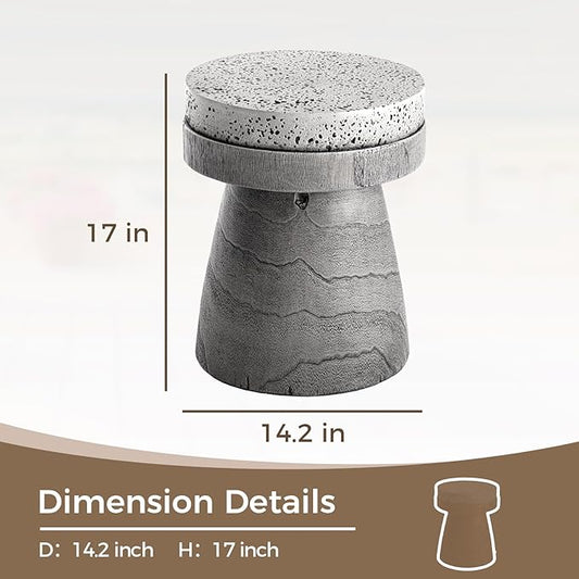 COSIEST Outdoor Side Table w Spotted Tabletop, Concrete Side Table, Round Patio Side Table Stool, Lightweight Outdoor Accent Table w Colored Faux Wood, Cylinder Plant Stand for Garden and Deck, Grey