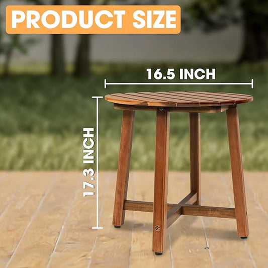 ENKEZI Acacia Adirondack Indoor Outdoor Side Table, Sturdy Patio End Table Weather Resistant, Strong Stability Outdoor Table for Bancony, Patio, Pool, Porch, Living Room (Small Round 16 in)