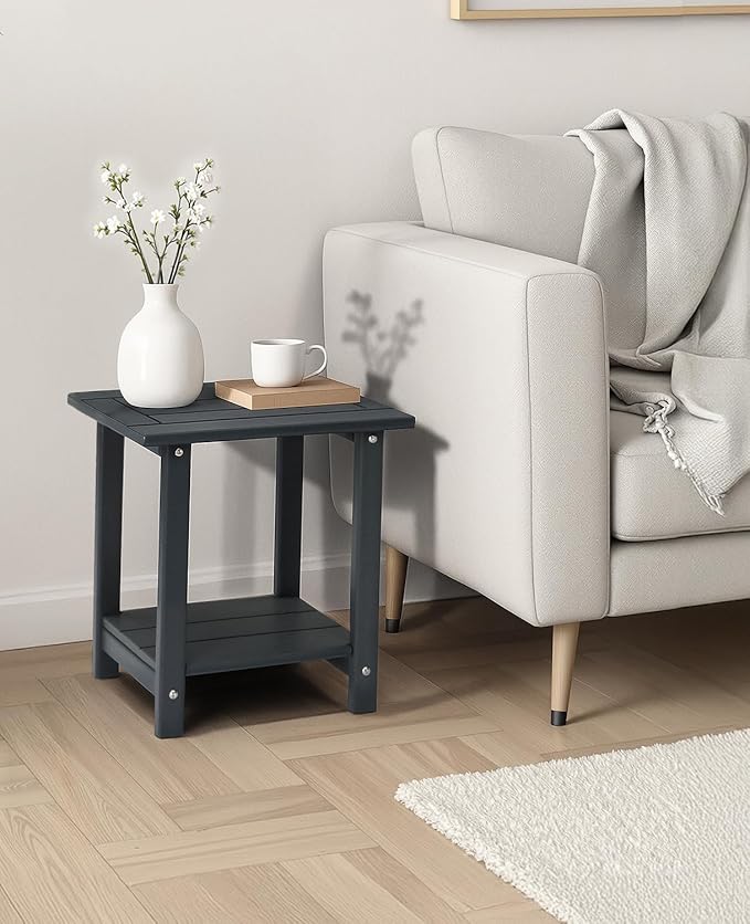Outvita Adirondack Side Table, 16.5 Inch Square Outdoor End Table, HDPE Weather Resistant Coffee Table for Patio Balcony Deck Garden, Gray
