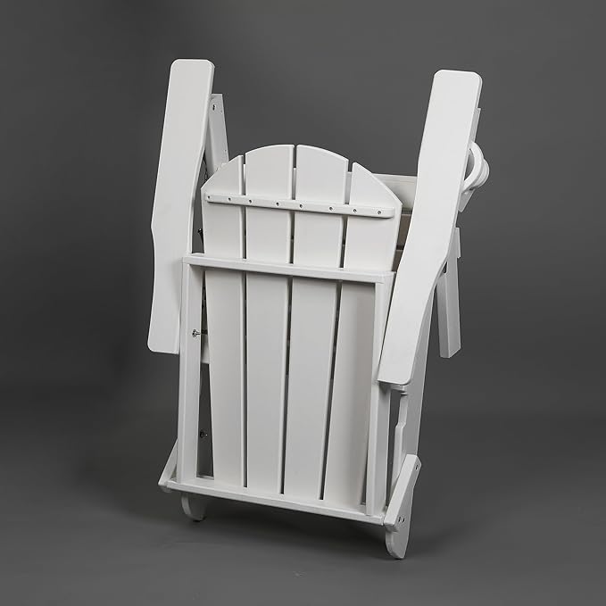Outdoor Patio Folding Chair - White Composite Adirondack with Wood Grain and Dual Cup Holders