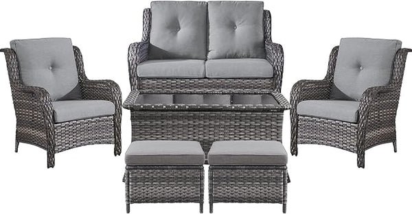 Belord 6 Pieces Patio Furniture Set Outdoor Wicker Furniture, 2 Patio Wicker Chairs with 1 Loveseat Sofa - Photo 1