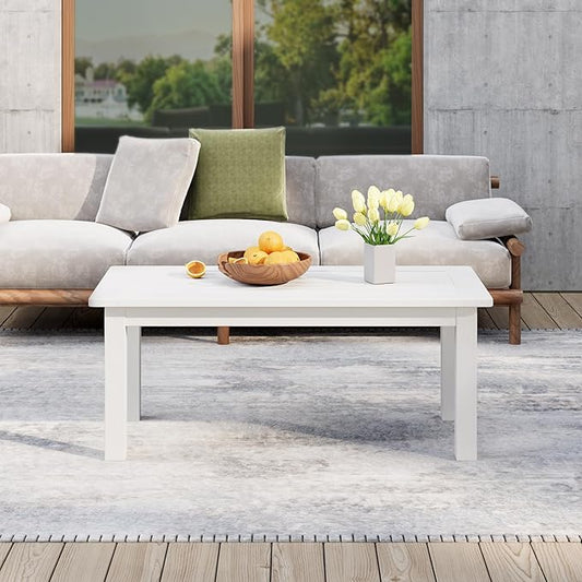 Stoog Patio Coffee Table, All-Weather Poly Lumber Outdoor Side Table, Rectangle End Table for Backyard, Porch, Garden, Balcony, Deck, White