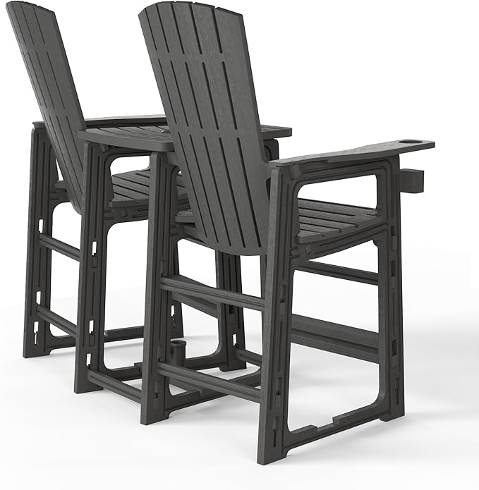 WestinTrends Azura Outdoor Tall Adirondack Chairs with Connecting Table Tray (Set of 2), Gray