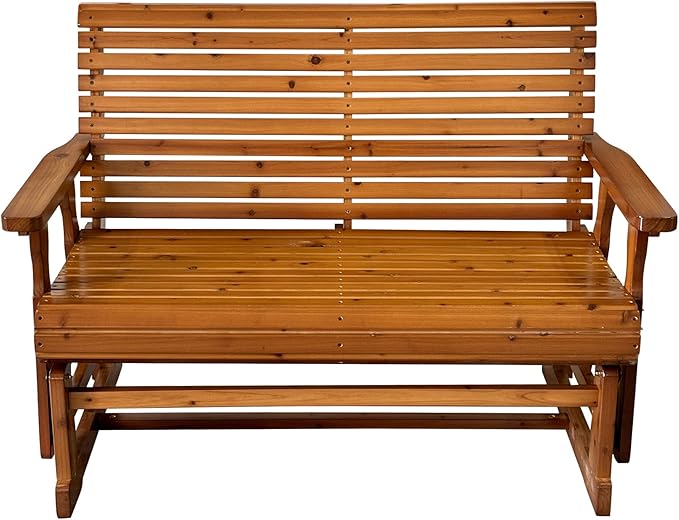 Fortune Candy Wooden Patio Glider with High Roll Back and Deep Contoured Seat, Solid Fir Wood, 2-Seater, Heavy Duty 800 LBS, 4 Ft. (PU Brown)