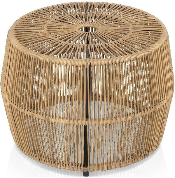 Outdoor Round PE Wicker Rattan Coffee Table, Natural Finish, 21.65 in x 21.65 in x 15.74 in, Coastal Style - Photo 1
