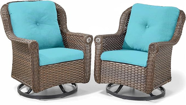 Patio Chairs Outdoor Swivel Glider - Set of 2 High Back Outside Brown Wicker Rattan Rocking Chair with Thick Cushion - Photo 1