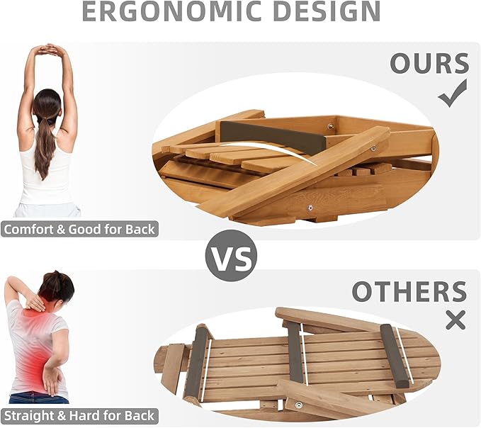 Oversized Outdoor Wooden Folding Adirondack Chair with Retractable Ottoman, Wood Patio Chair with Footrest for Garden Backyard Porch Pool Deck Firepit