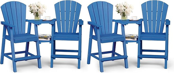 Ciokea Tall Adirondack Chairs Set of 4, HDPE Outdoor Adirondack Bar Stools with Double Connecting Tray - Photo 1