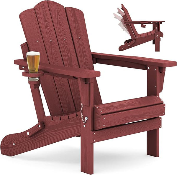 KINGYES Adjustable Folding Adirondack Chair, 3-Position Reclining Adirondack Chairs with Cup Holder - Photo 1