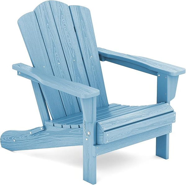 KINGYES Folding Adirondack Chair, HDPE All-Weather Patio Chairs, Wooden Textured Lawn Chair for Poolside, Backyard, Deck - Photo 1