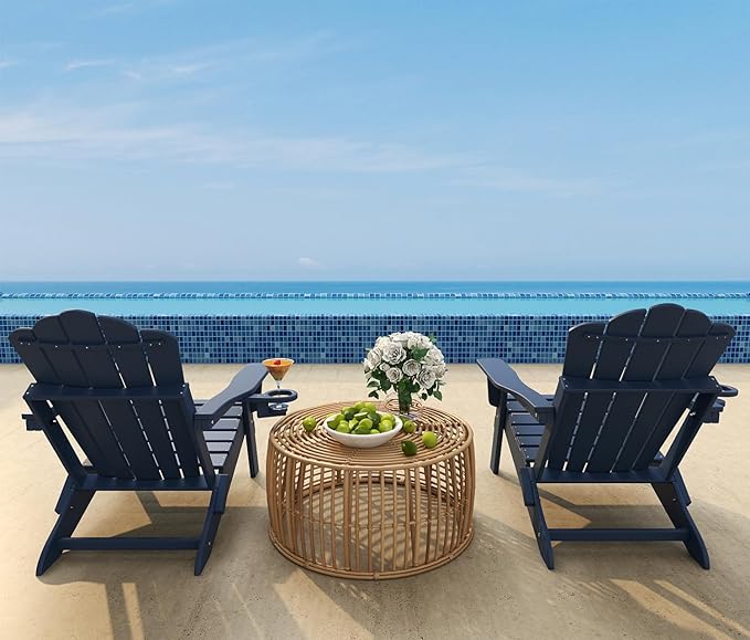 FOOWIN Adirondack Chair Set of 4, Folding HDPE Patio Chairs with Cup Holder, 400LBS Heavy Duty Fire Pit Chairs for Garden, Deck, Backyard, Weather Resistant, Easy Assembly, Navy Blue