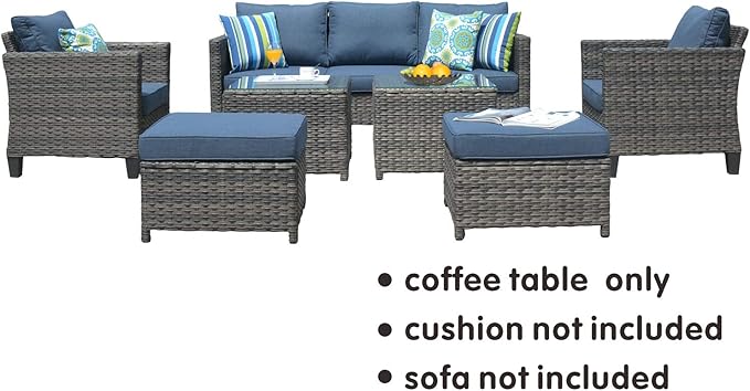 ovios Outdoor Side Table with Tempered Glass Top, Patio Wicker Coffee Table, Rattan Bistro End Table for Porch Deck Balcony Garden Poolside, Grey