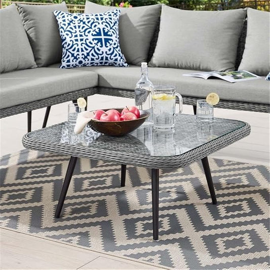 Endeavor Outdoor Patio Wicker Rattan Square Coffee Table in Gray