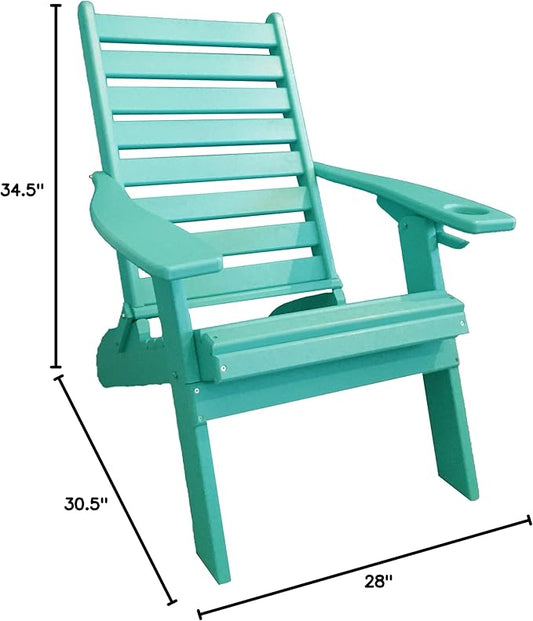 Furniture Barn USA Farmhouse Collection Poly Ladderback Folding Adirondack Chair with Smart Phone Holder, Aruba Blue