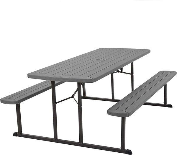 COSCO Outdoor Living 6 ft. Folding Picnic Table, Dark Gray Wood Grain Resin with Gray Steel Legs - Photo 1
