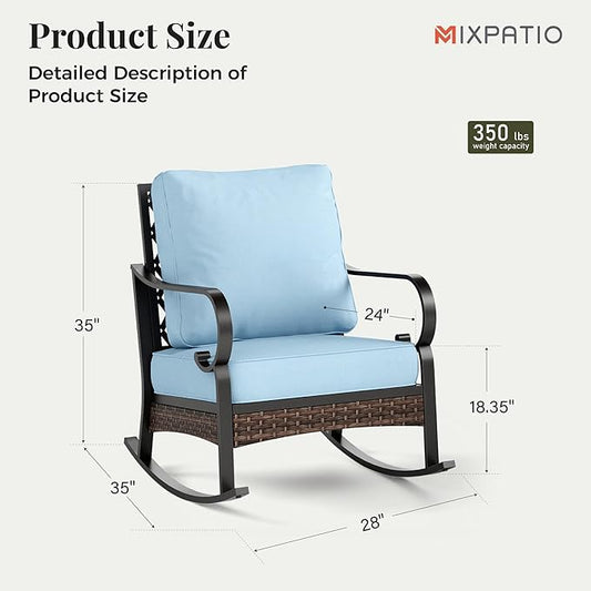 Outdoor Patio Rocking Sofa Chairs Set of 2 Steel Frame Porch Furniture with Deep Seating and 5.75" Cushions for Lawn Backyard Deck, Blue