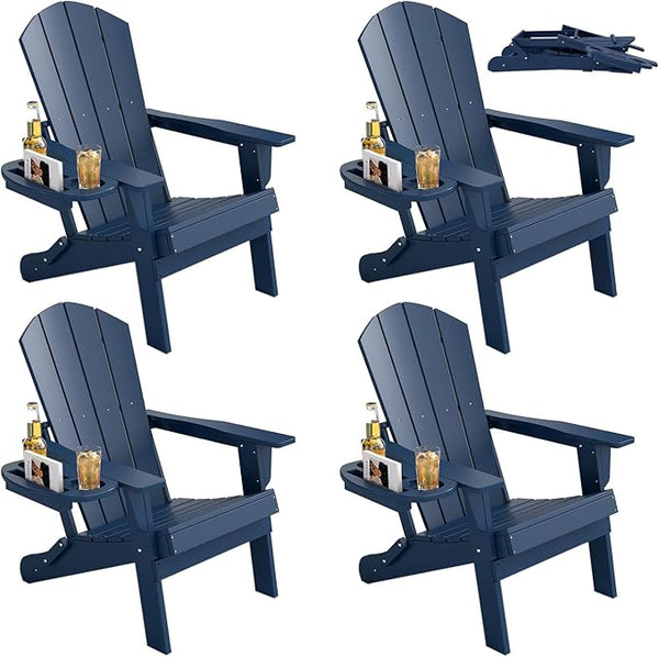 FOOWIN Folding Adirondack Chair Set of 4, HDPE Adirondack Chairs with Cup Holder - Photo 1