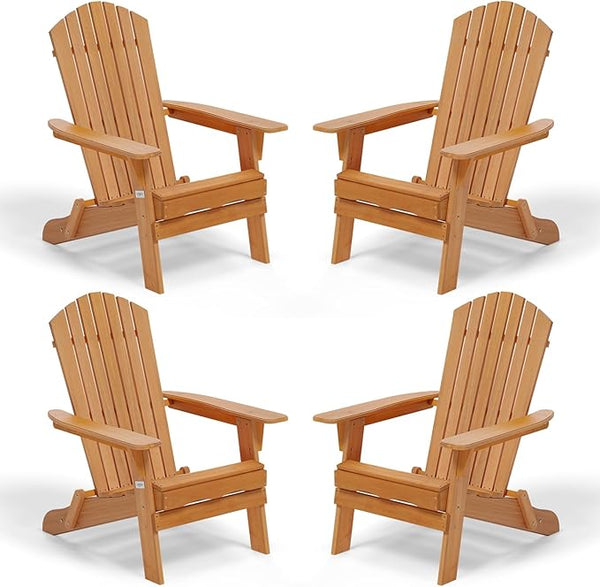 VINGLI Folding Adirondack Chairs Set of 4, Wood Adirondack Chair for Outdoor, Foldable Fire Pit Chairs for Patio, BBQ - Photo 1