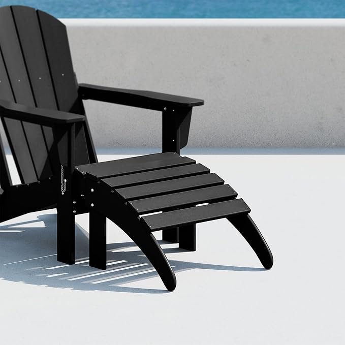 Costaelm Adirondack Chair Footrest Foldable Ottoman, Folding Ottoman Outdoor Foot Rest for Patio Waterproof, Adirondack Ottoman Outdoor, Black