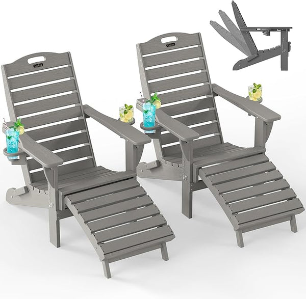 Ciokea Folding Adirondack Chair Set of 2 with Retractable Ottoman - Photo 1