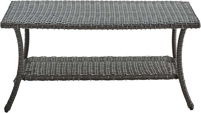 HUMMUH Wicker Patio Coffee Table,Rattan Outdoor Coffee Table with 2-Layer Storage Furniture Tables for Garden,Porch,Backyard (Grey)