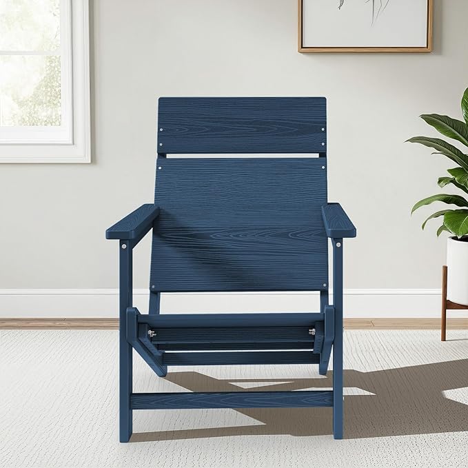 Adirondack Chair, Outdoor Patio Lawn Chairs, Outside HDPE Chairs with One-Piece Backrest for Lawn, Yard & Poolside, Navy Blue