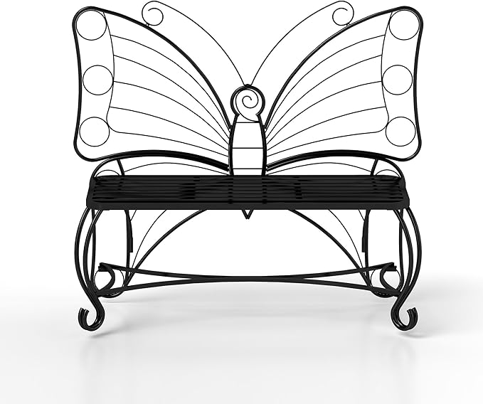 Cute Butterfly Bench Outdoor, Metal Garden Benches for Outdoors Patio Yard Lawn Balcony, Sturdy Frame (48 inch)