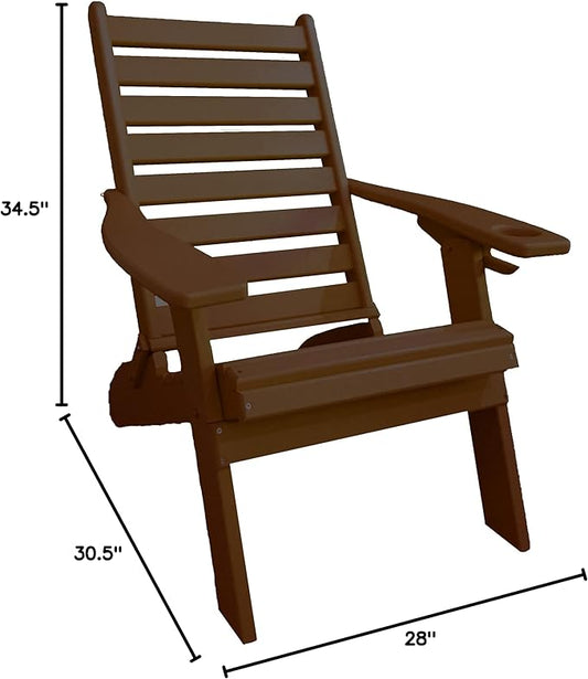 Furniture Barn USA Farmhouse Collection Poly Ladderback Folding Adirondack Chair with Smart Phone Holder, Tudor Brown