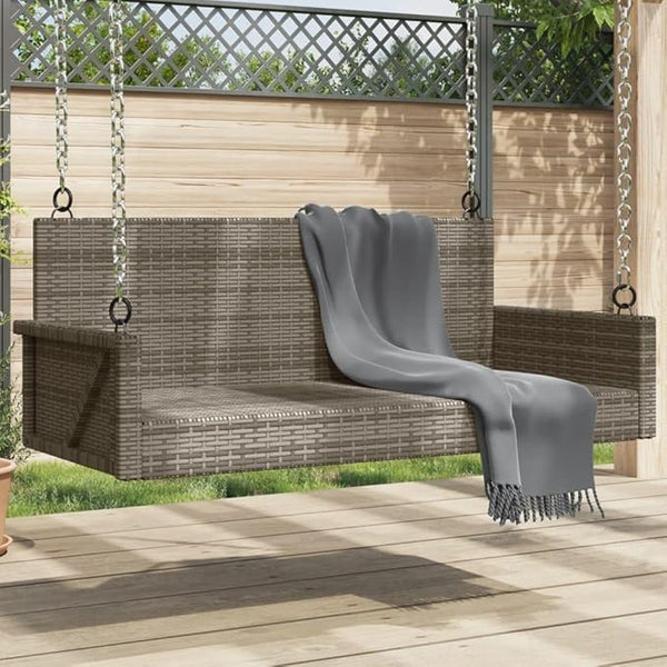 2-Seater Outdoor Swing Bench, Grey PE Rattan Porch Hanging Seat with Durable Powder-Coated Steel Frame for Garden, Patio, and Backyard Relaxation, 46.9 in