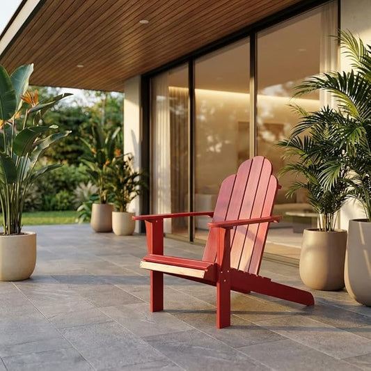 Red Adirondack Chair with Solid Acacia Wood, Durable Finish, Comfortable Design, Suitable for Outdoor Living Spaces