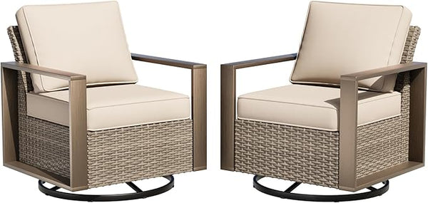 Outdoor Swivel Rocker Patio Metal Chairs Set of 2 - Porch Furniture 2 Pieces 360 Degree Glider Rockers Rattan Chairs - Photo 1