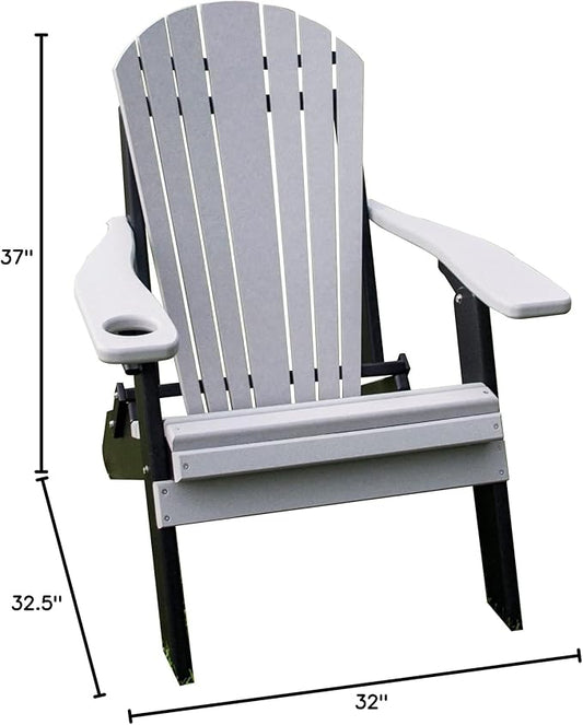 Furniture Barn USA Poly Folding Adirondack Chair with Smart Phone Holder, Light Gray and Black