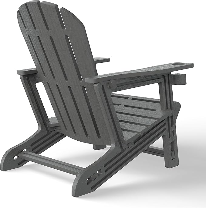 WestinTrends Tool-Free Assembly Outdoor Patio HDPE Plastic Adirondack Chair with Cup Holder, Gray