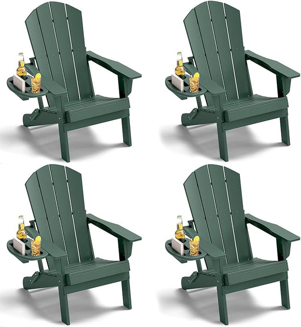 Adirondack Chair Set of 4, HDPE Folding Adirondack Chair with Multifunctional Cup Holder - Photo 1