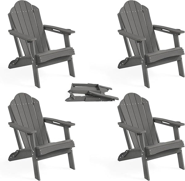 LUE BONA HDPE Folding Adirondack Chairs Set of 4 - Weather Resistant Modern Matte Seating with Cup Holder for Urban - Photo 1