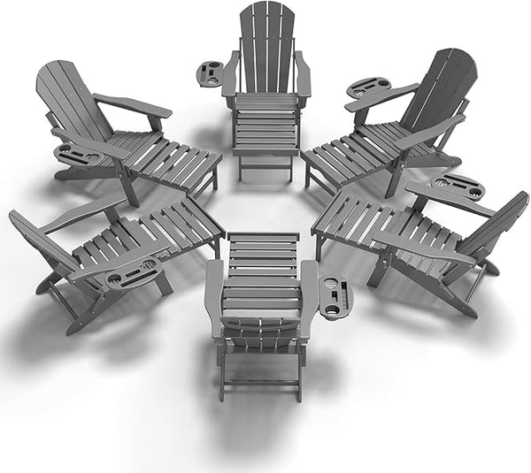 Adjustable Adirondack Chair with Retractable Ottoman Set of 6, HDPE Folding Adirondack Chair with Cup Holder - Photo 1