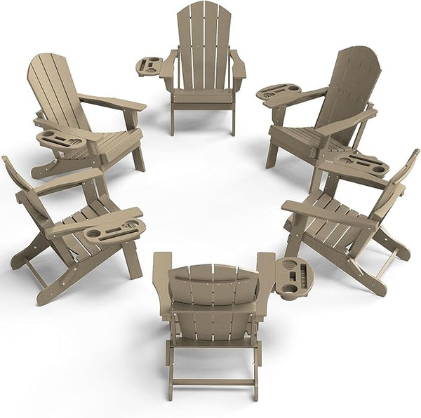 FOOWIN Folding Adirondack Chair Set of 6, HDPE Adirondack Chairs with Cup Holder - Photo 1