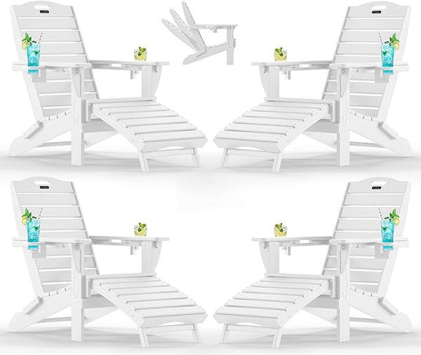 Ciokea Folding Adirondack Chair Set of 4 with Retractable Ottoman Fire Pit Patio Chair with Pull Out Foot Rest Weather - Photo 1