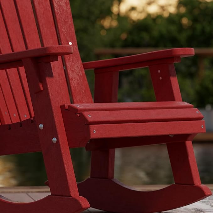 Wildridge Heritage Adirondack Rocking Chair, Cardinal Red - Outdoor Weather Resistant HDPE Rocking Chair for Patio, Deck, Fire Pit