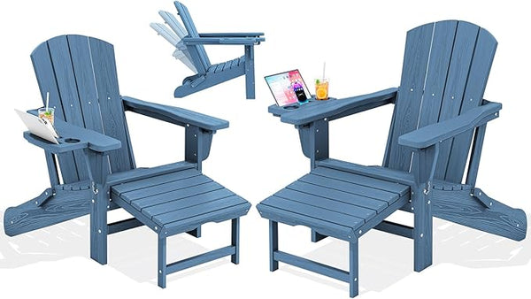 KINGYES Adjustable Folding Adirondack Chair with Footrest & 4-in-1 Multi-Functional Armrest Organizer - Photo 1