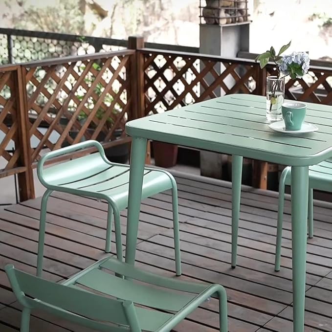 Modern Small Patio Table for Outdoor& Indoor Industrial Metal Bar Table Square Dinner Table for Small Space Working Study Desk 27.5 * 27.5 * 30inch(L*W*H)